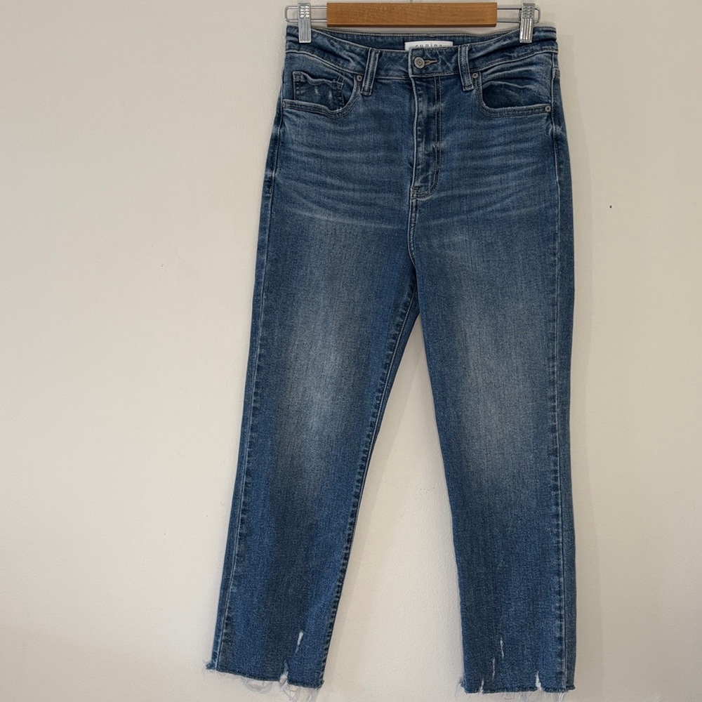 Eunina Jeans Ally Ultra High Rise Straight Crop Raw Hem Stretch Capsule Size 9